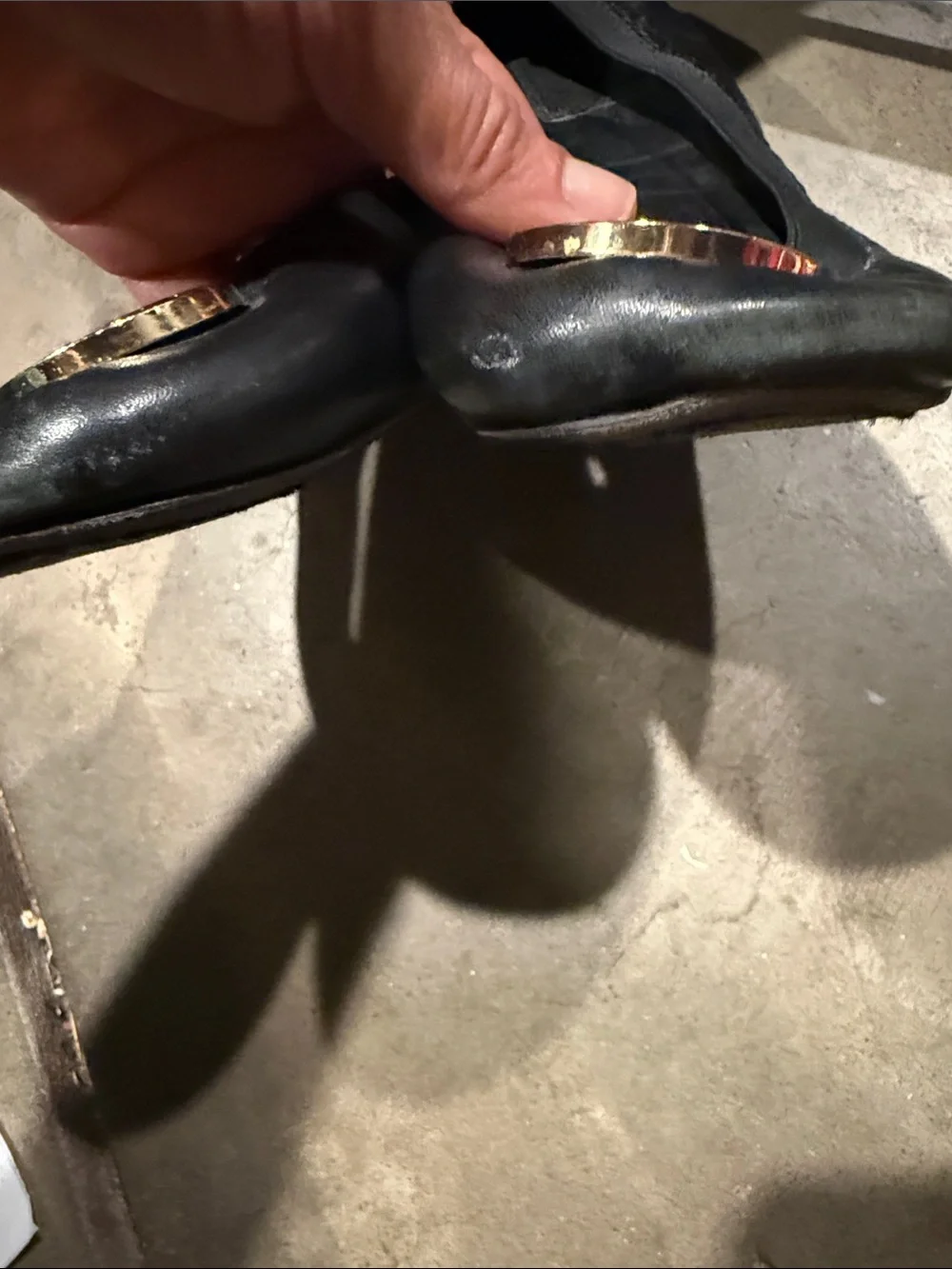 Tory Burch Black Leather Logo Ballet Flats with Gold Emblem